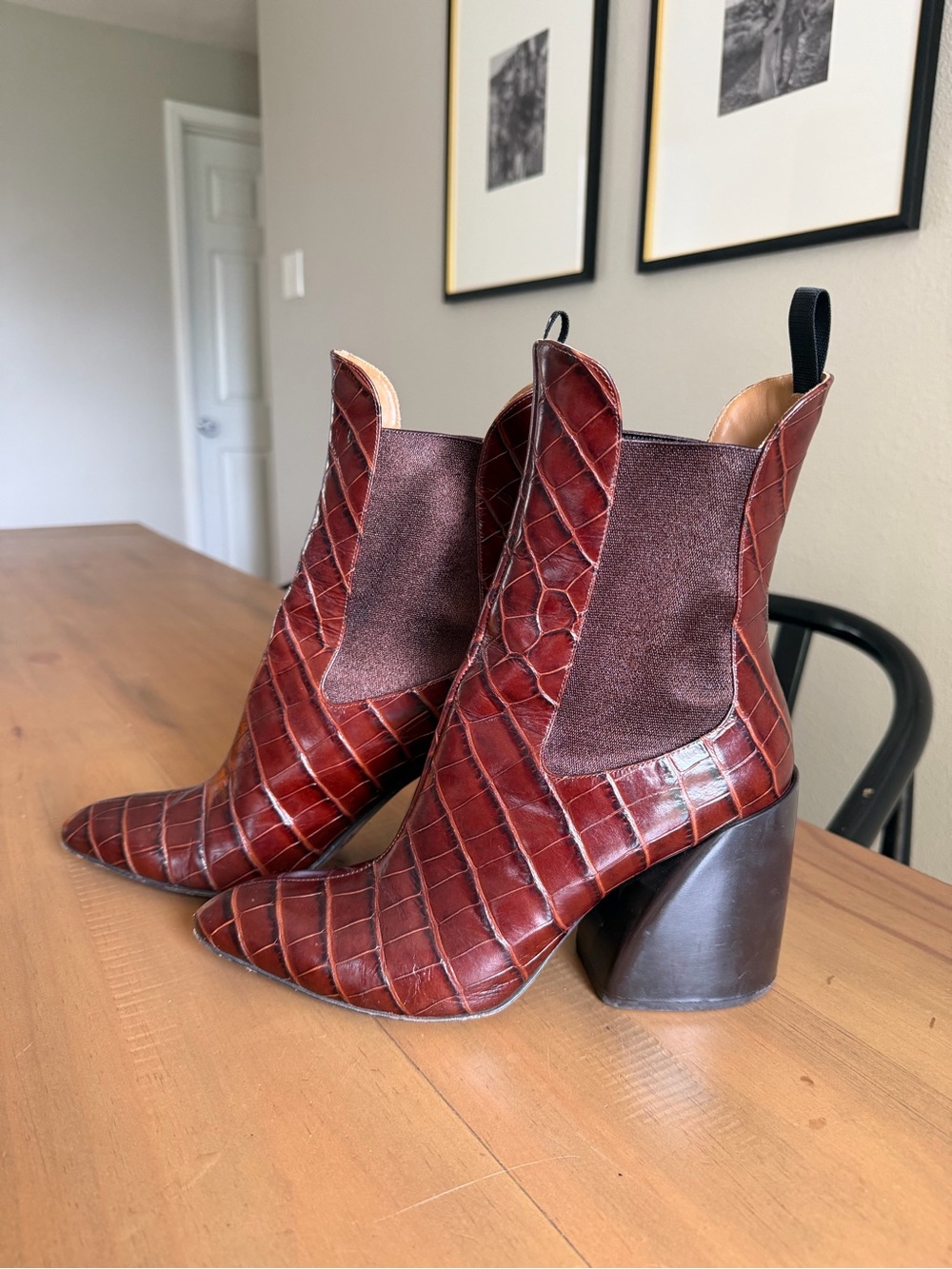 Chloe Leather Animal Print Chelsea Boots